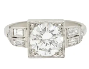 Art Deco 2.00 CTW Transitional Cut Diamond Platinum Vintage Engagement Ring GIA