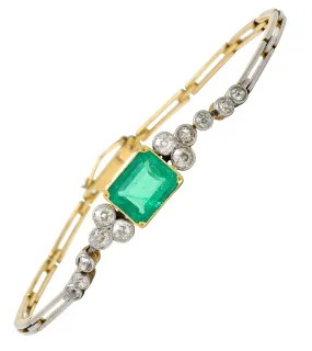 Art Deco 4.22 CTW Emerald Diamond Platinum-Topped 18 Karat Yellow Gold Vintage Link Bracelet