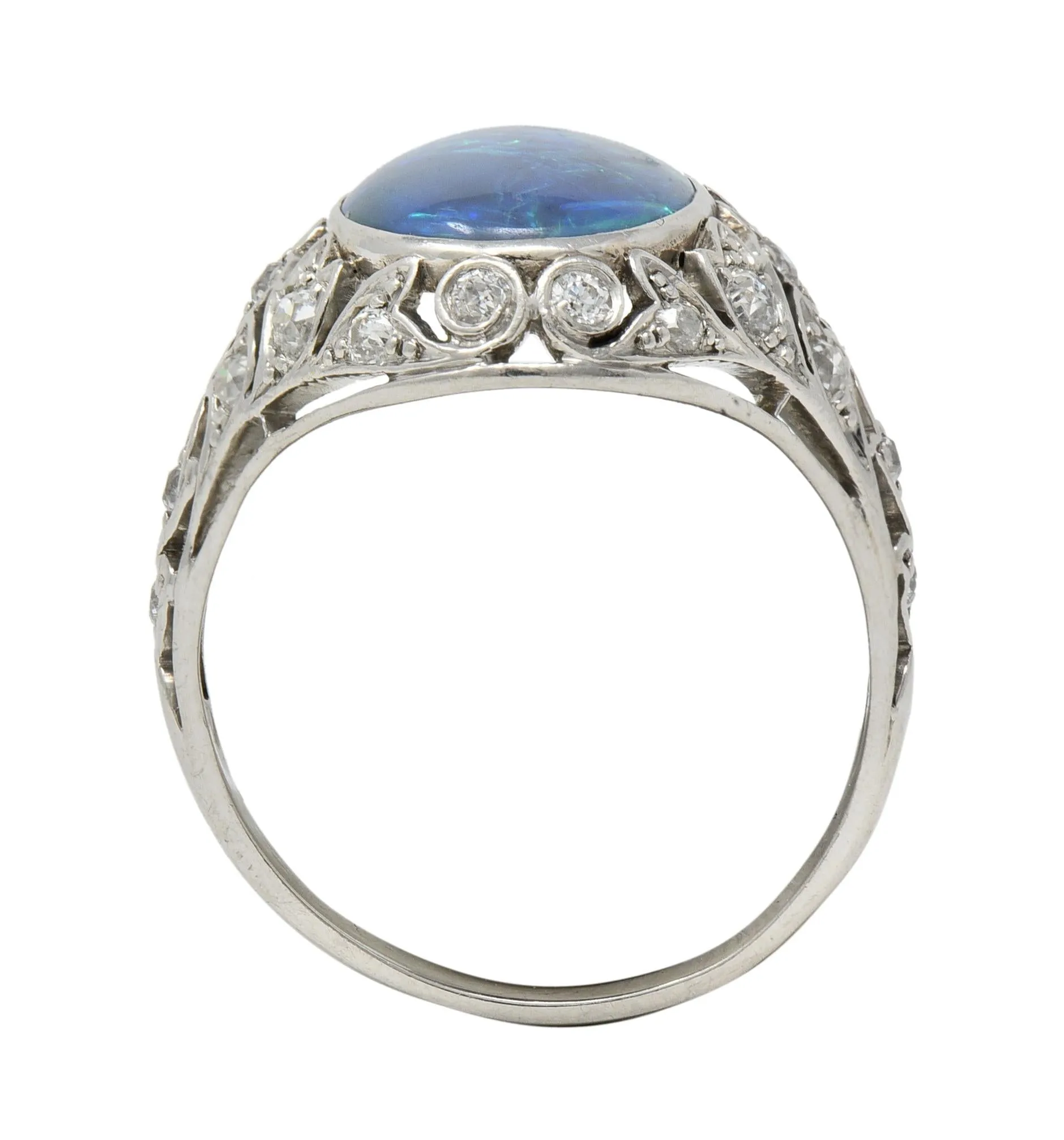 Art Deco Opal Diamond Platinum Ivy Bombé Vintage Gemstone Ring