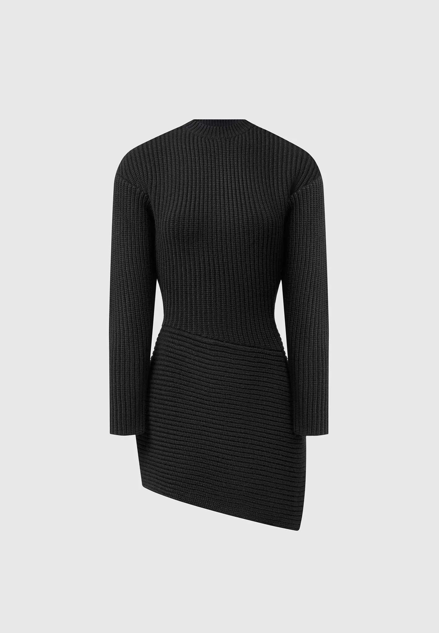 Asymmetric Knit Jumper Dress - Black