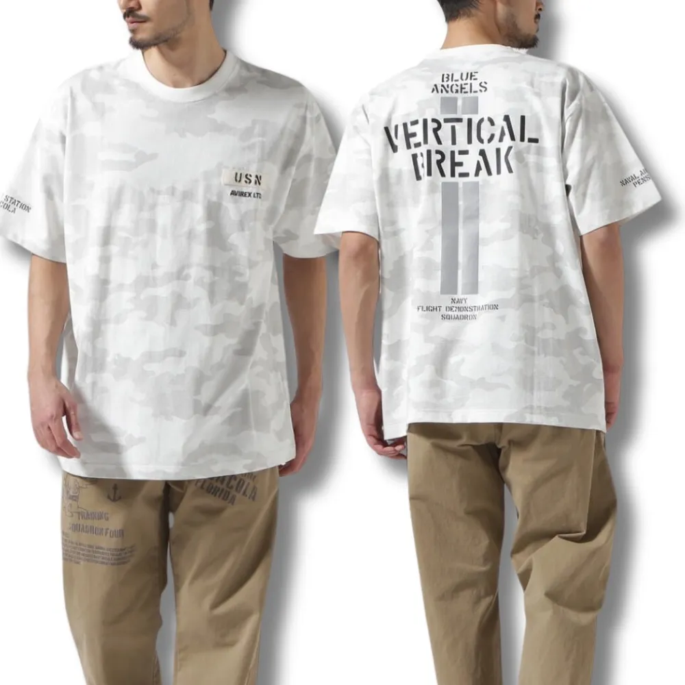 AVIREX  |Crew Neck Camouflage Street Style Plain Cotton Short Sleeves