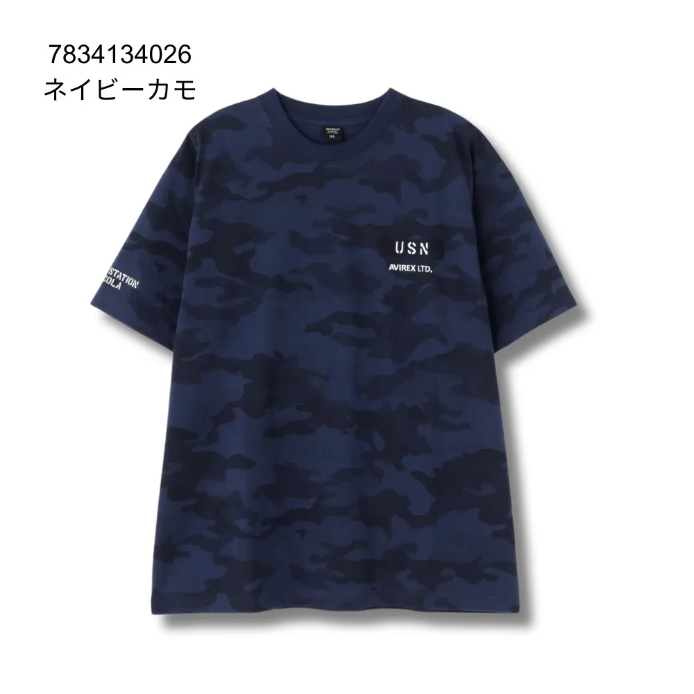 AVIREX  |Crew Neck Camouflage Street Style Plain Cotton Short Sleeves