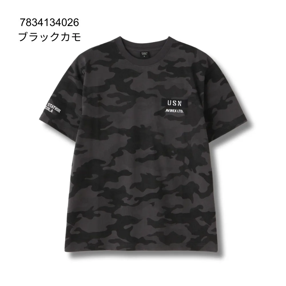 AVIREX  |Crew Neck Camouflage Street Style Plain Cotton Short Sleeves