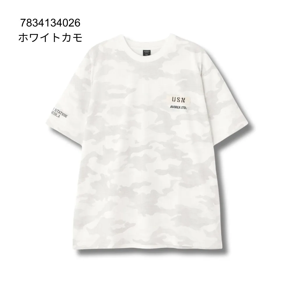 AVIREX  |Crew Neck Camouflage Street Style Plain Cotton Short Sleeves