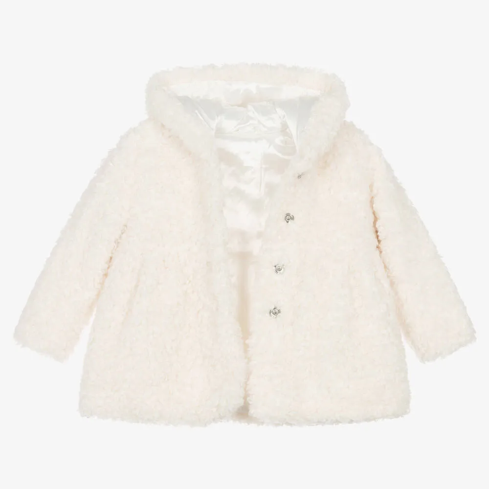 Baby Girls Ivory Sherpa Fleece Coat