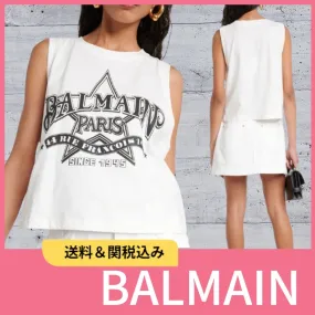 BALMAIN  |Crew Neck Unisex Sleeveless Street Style Cotton Oversized