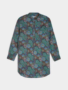 Banded Collar Long Shirt, Navy Floral Print