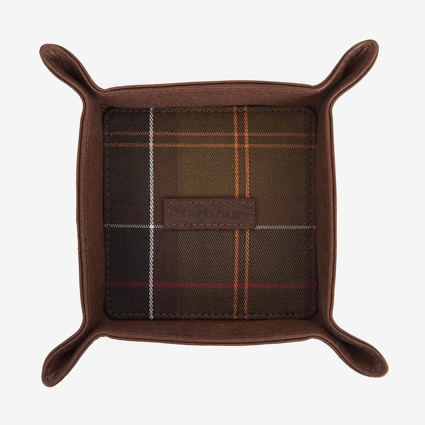 Barbour Leather Valet Tray and Card Holder in Classic Tartan/Brown