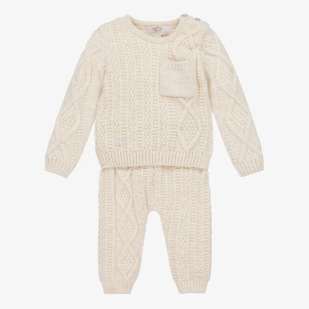 Beige Cable Knit Trouser Set