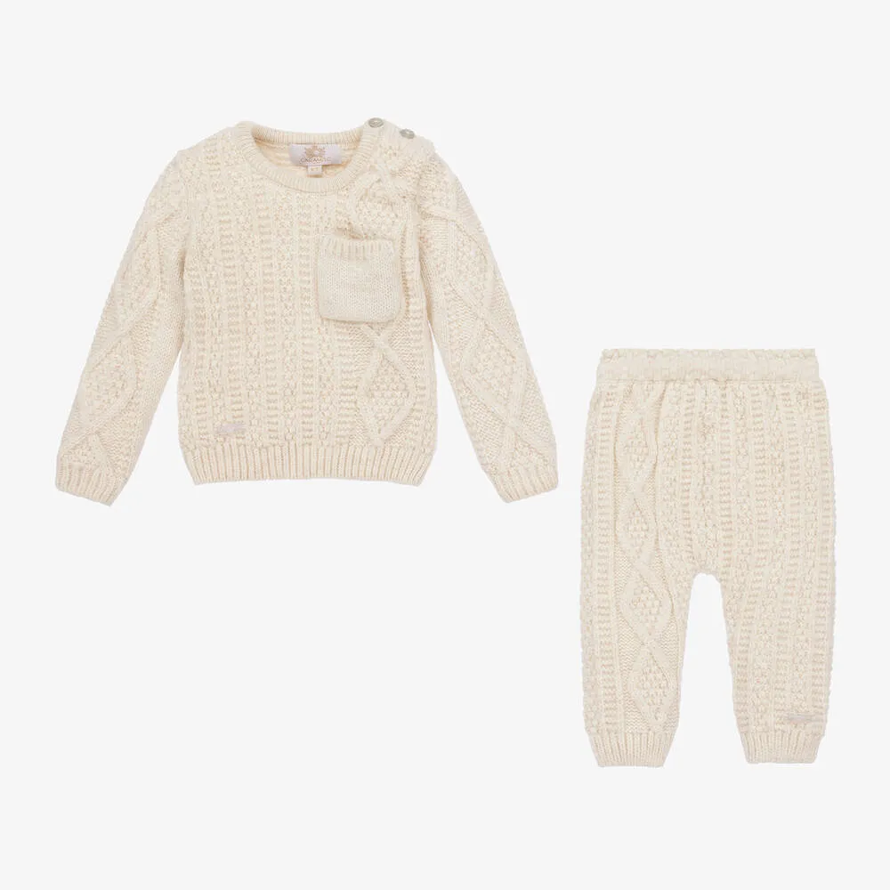 Beige Cable Knit Trouser Set