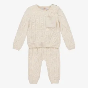 Beige Cable Knit Trouser Set