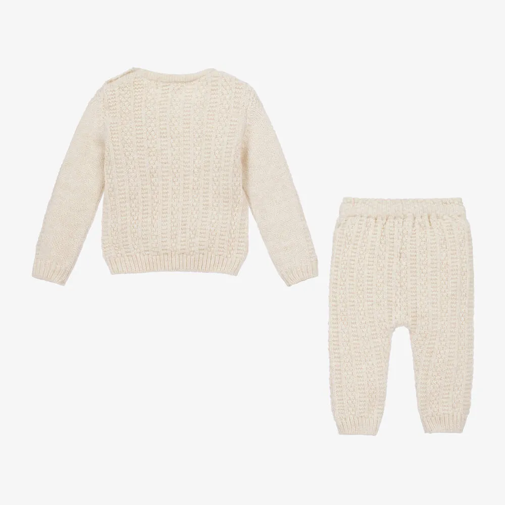 Beige Cable Knit Trouser Set