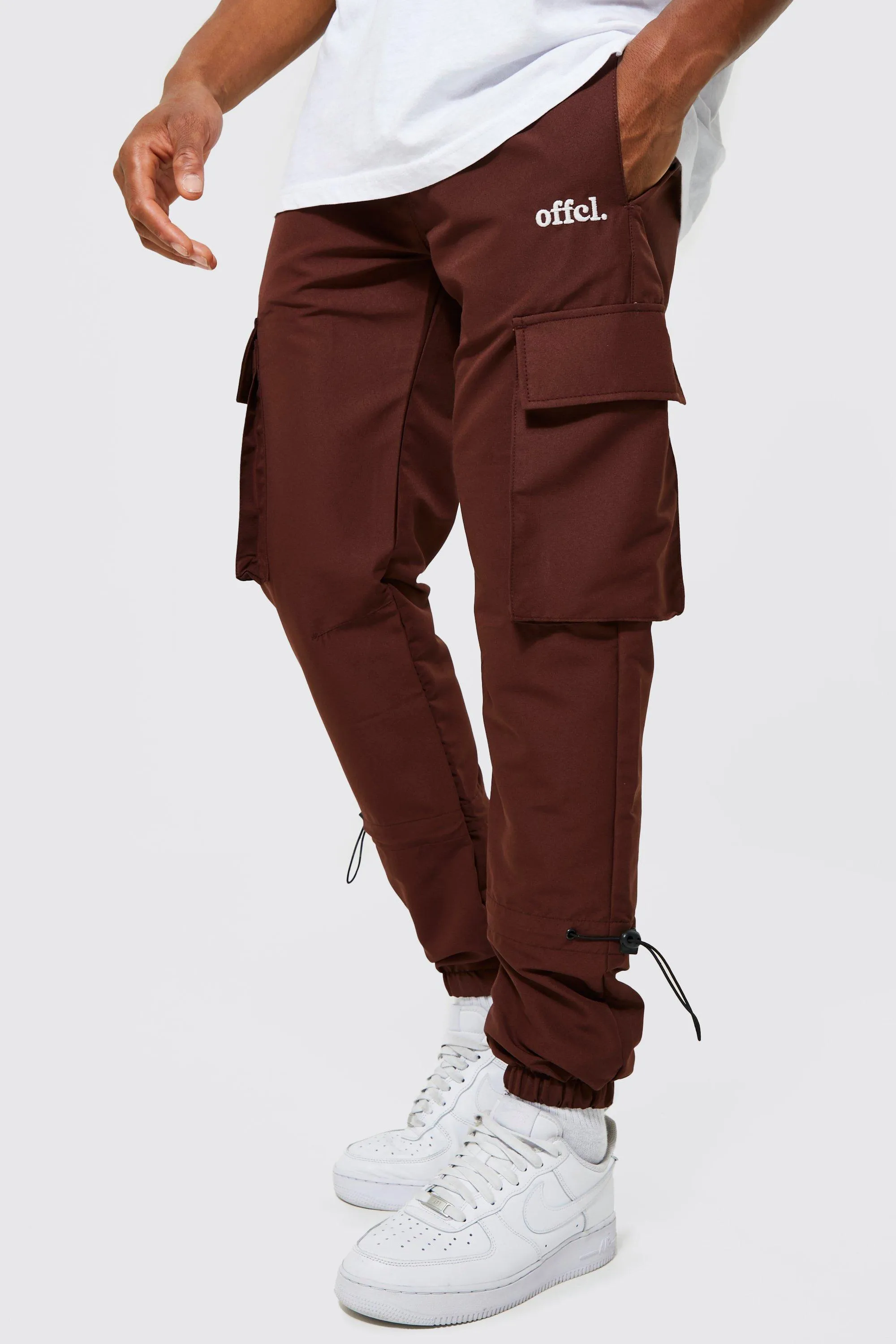 Belt Front Crinkle Shell Cargo Trouser