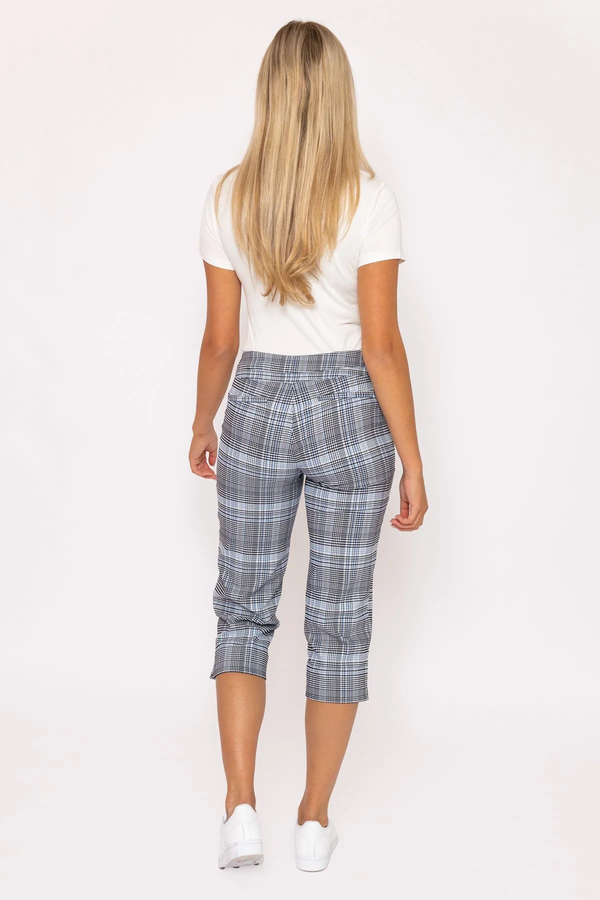 Bengaline Check Crop Pants in Blue Print