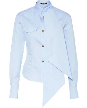 Blue and Blanc Stripe Bow Neck Shirt