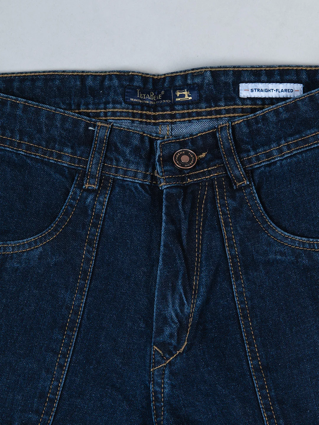 Blue Flared Straight Fit Denim Cargo