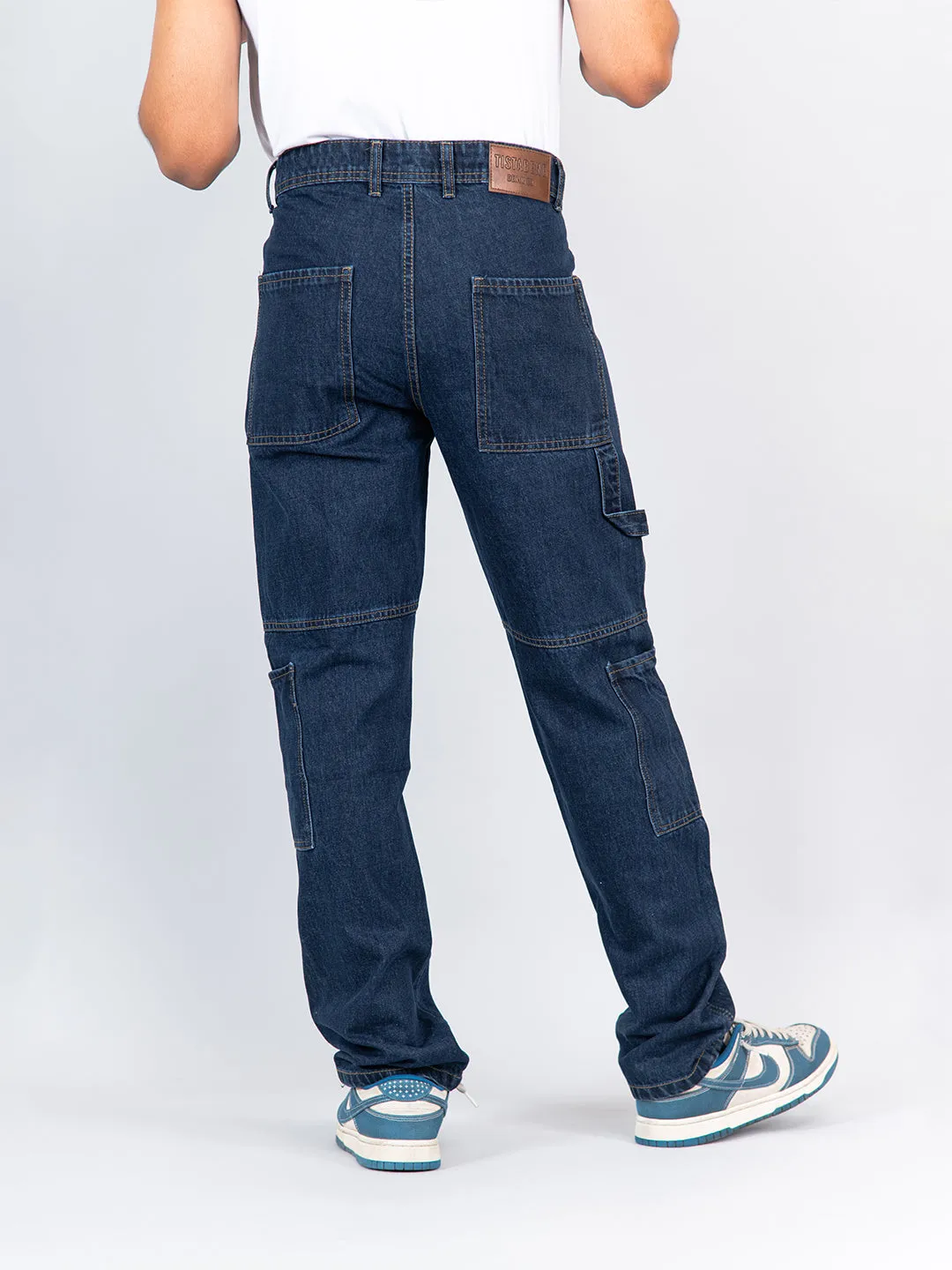 Blue Flared Straight Fit Denim Cargo