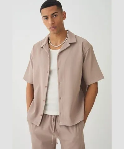 boohoo Mens Pleated Short Sleeve Oversized Boxy Shirt