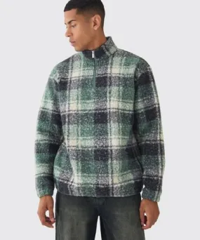 boohooMAN Mens Oversized 1/4 Zip Flannel Boucle Borg Sweatshirt