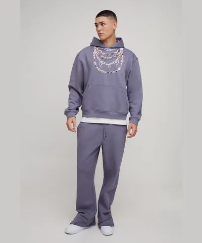 boohooMAN Mens Oversized Boxy Jewelled Chain Printed Hooded Tracksuit