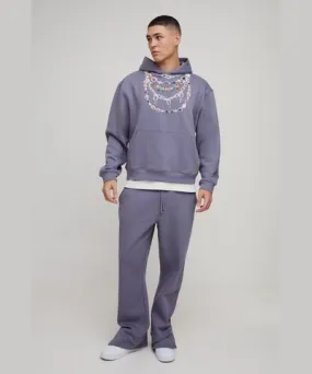 boohooMAN Mens Oversized Boxy Jewelled Chain Printed Hooded Tracksuit