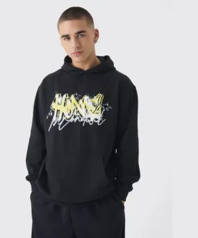 boohooMAN Mens Oversized Graffiti Homme Graphic Hoodie