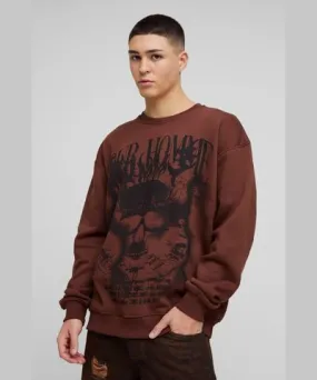 boohooMAN Mens Oversized Homme Skull Over Seams Graphic Sweatshirt