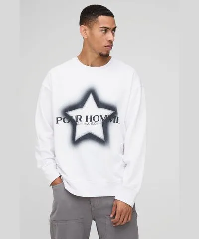 boohooMAN Mens Oversized Pour Homme Star Graphic Sweatshirt