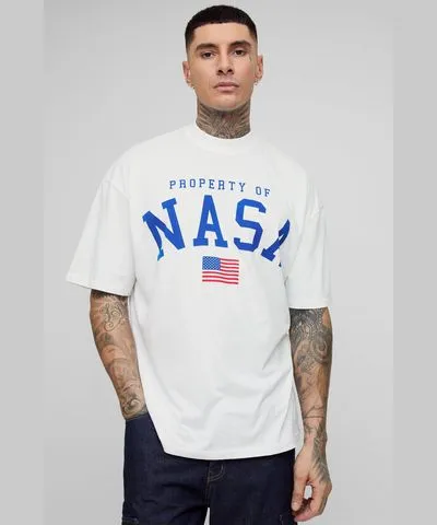 boohooMAN Mens Tall Oversized Nasa Logo License Print T-Shirt