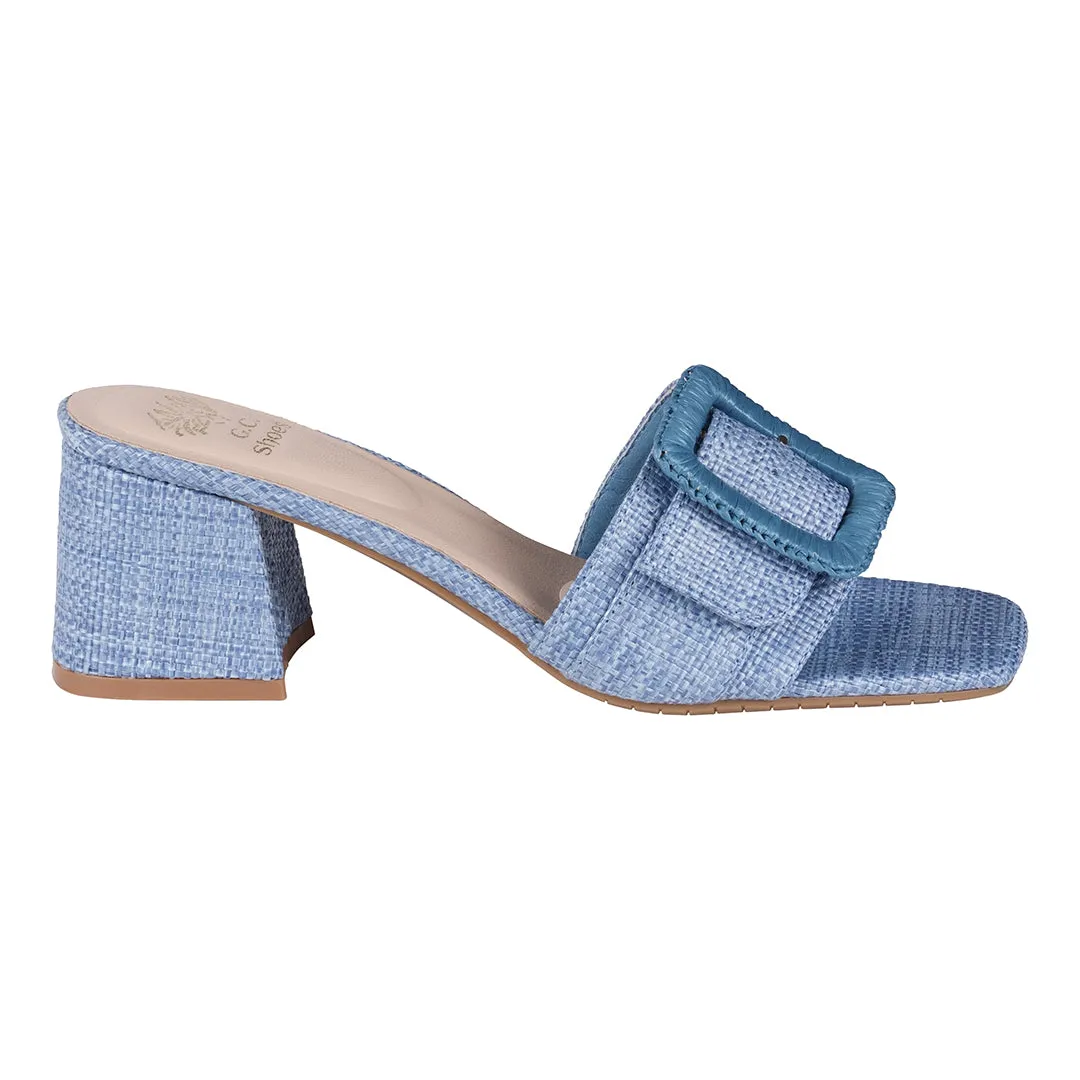 Britta Blue Oversized Buckle Heeled Sandals