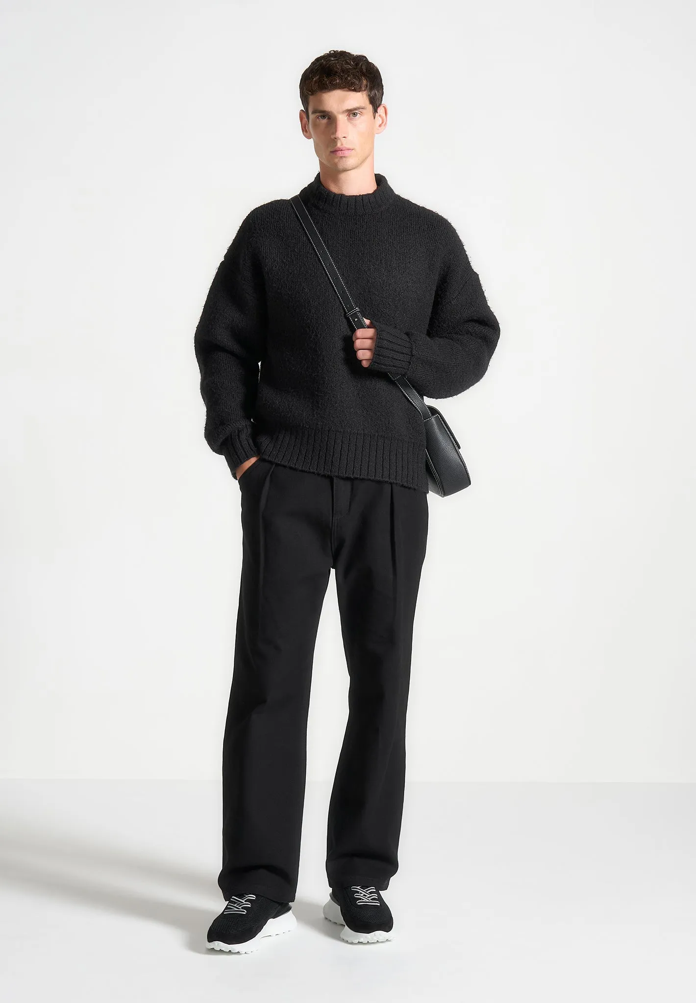 Brushed Wool Knit Jumper - Black