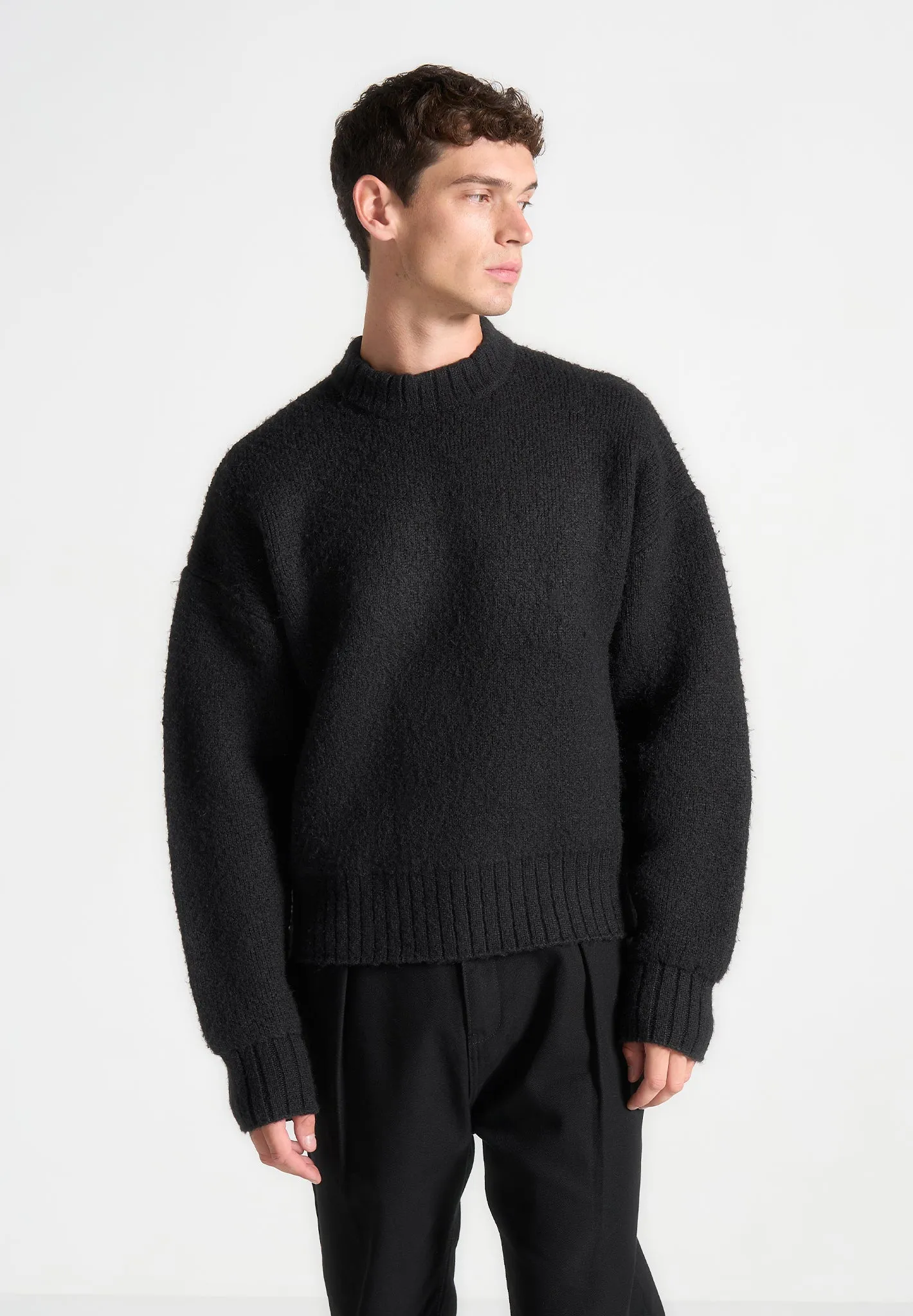 Brushed Wool Knit Jumper - Black