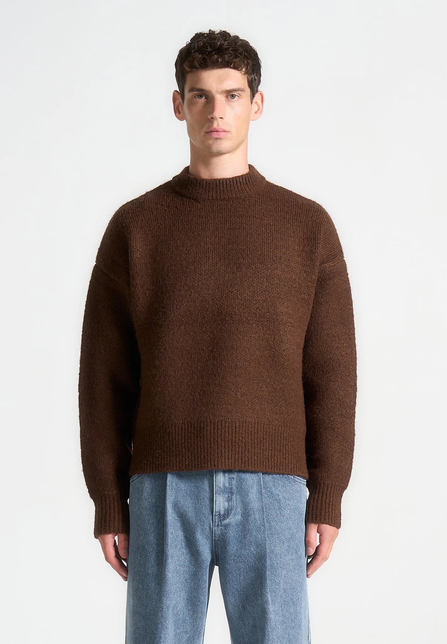 Brushed Wool Knit Jumper - Brown