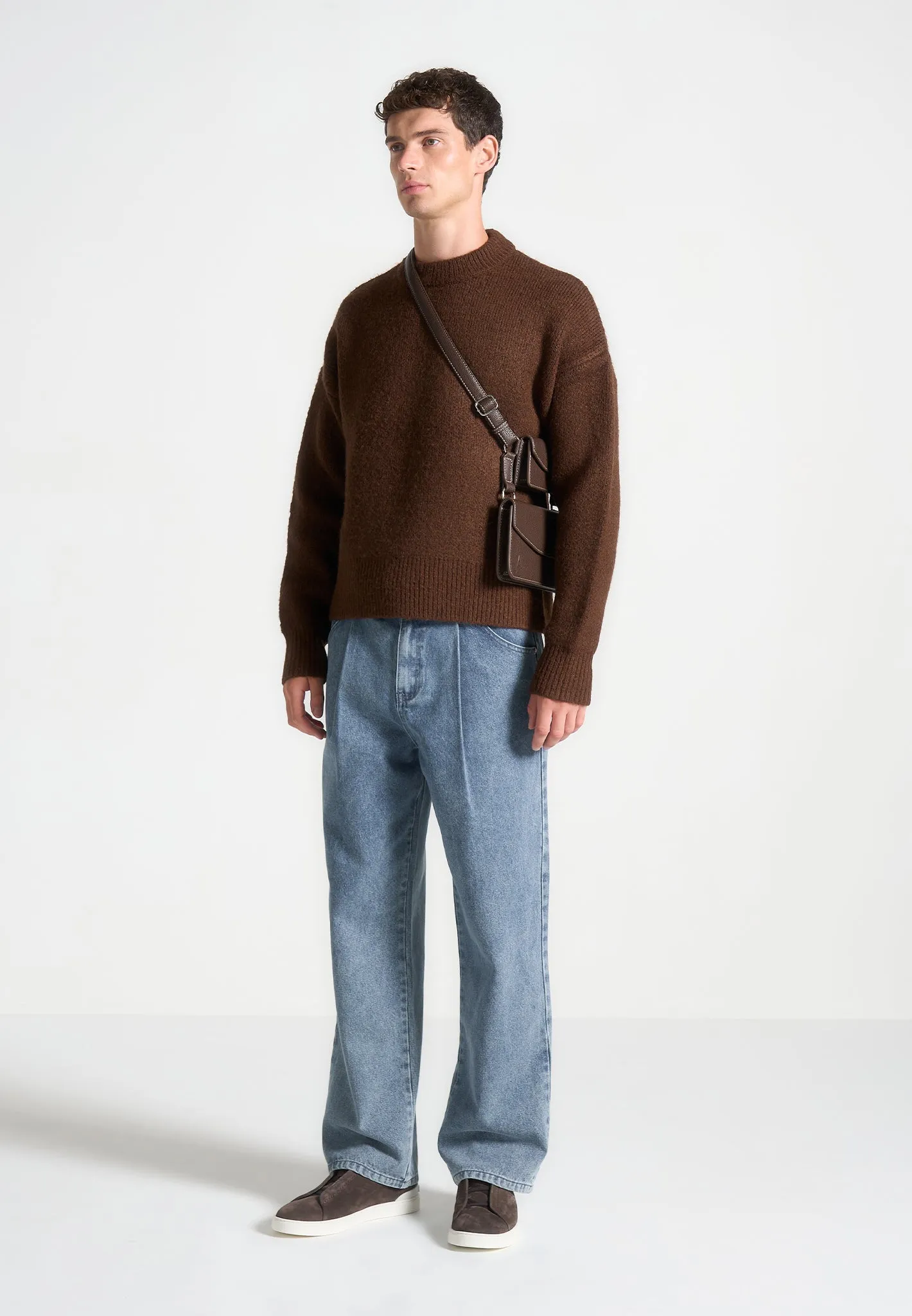 Brushed Wool Knit Jumper - Brown