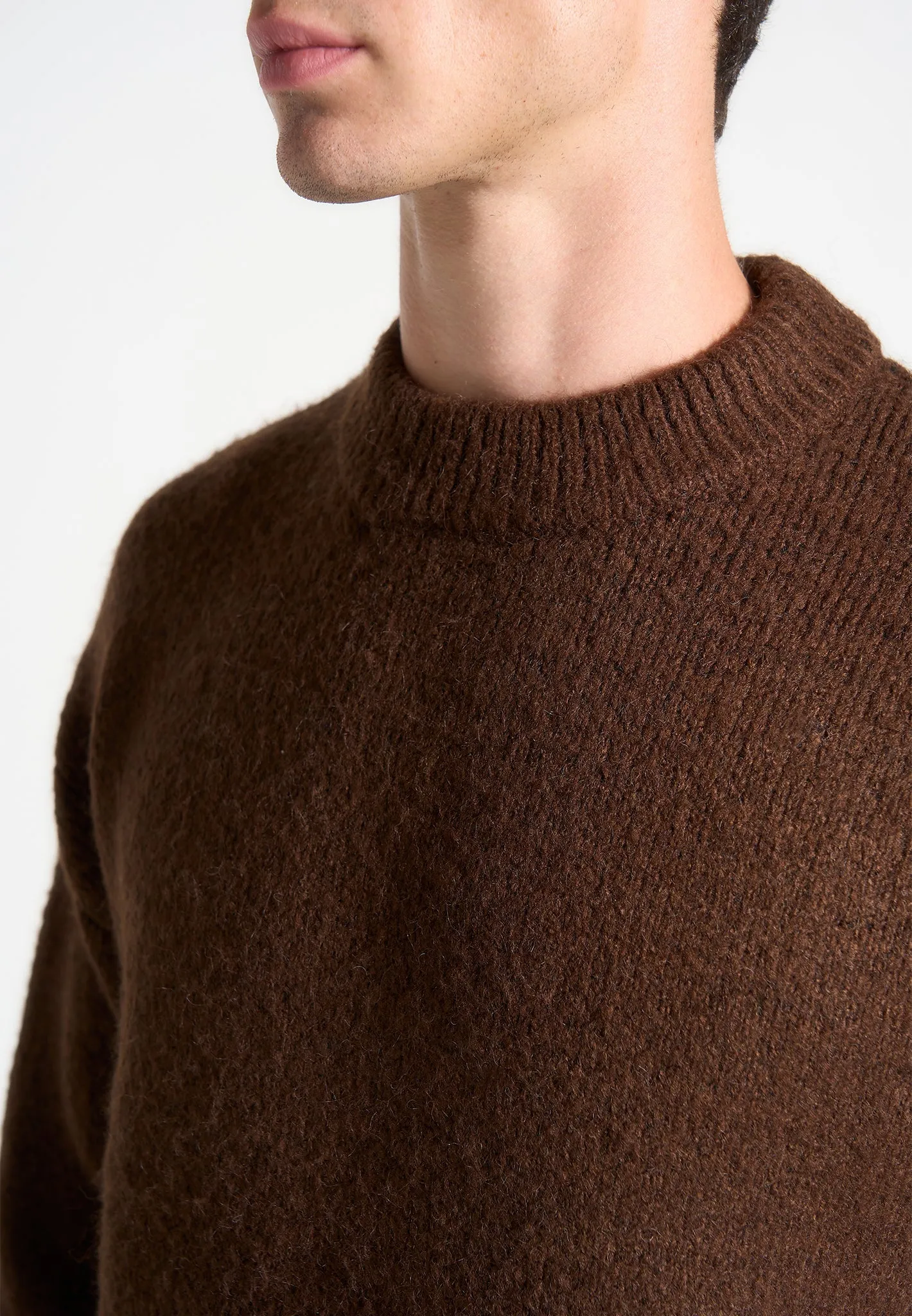 Brushed Wool Knit Jumper - Brown