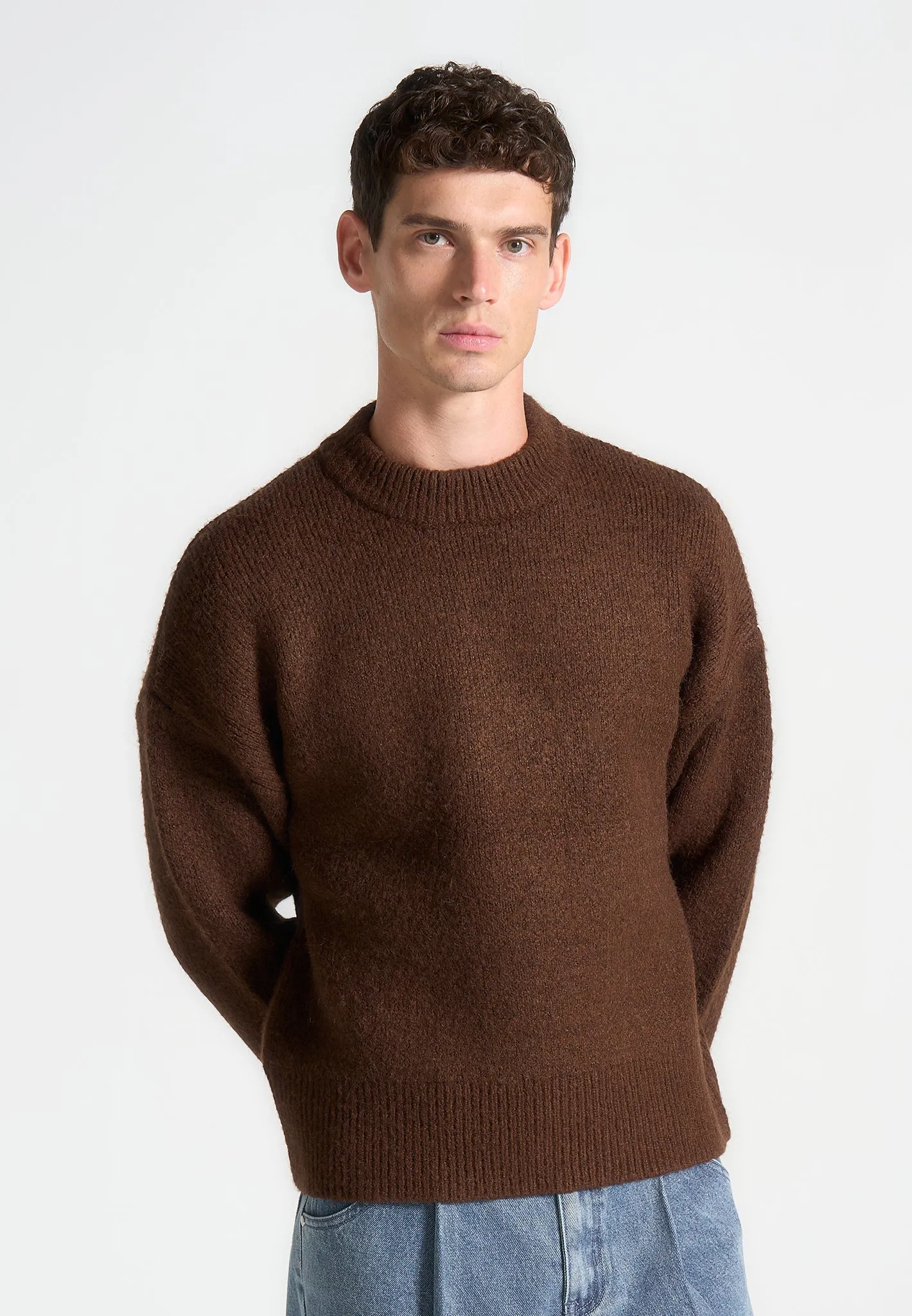 Brushed Wool Knit Jumper - Brown