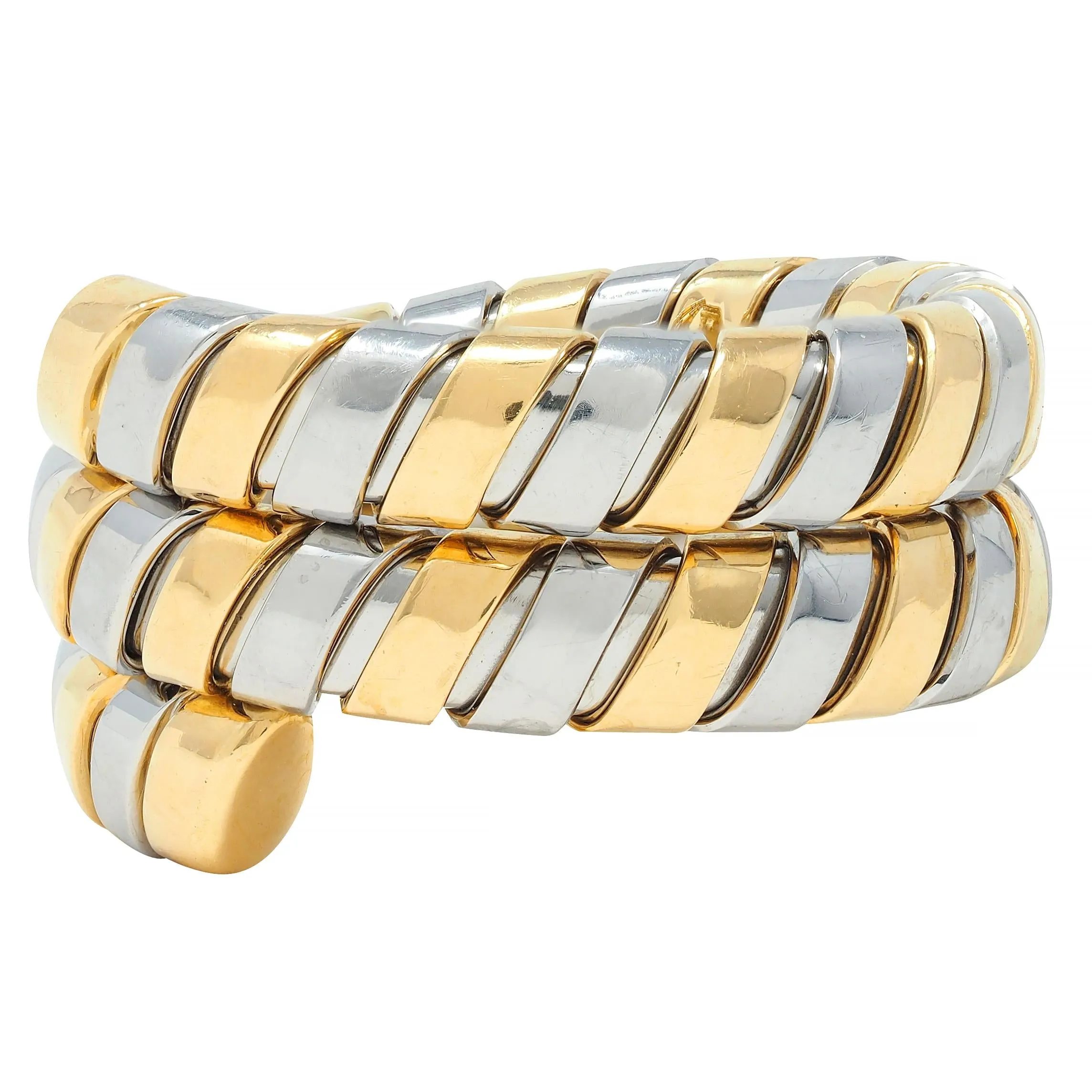 Bulgari 18 Karat Yellow Gold Stainless Steel Vintage Tubogas Serpenti Ring