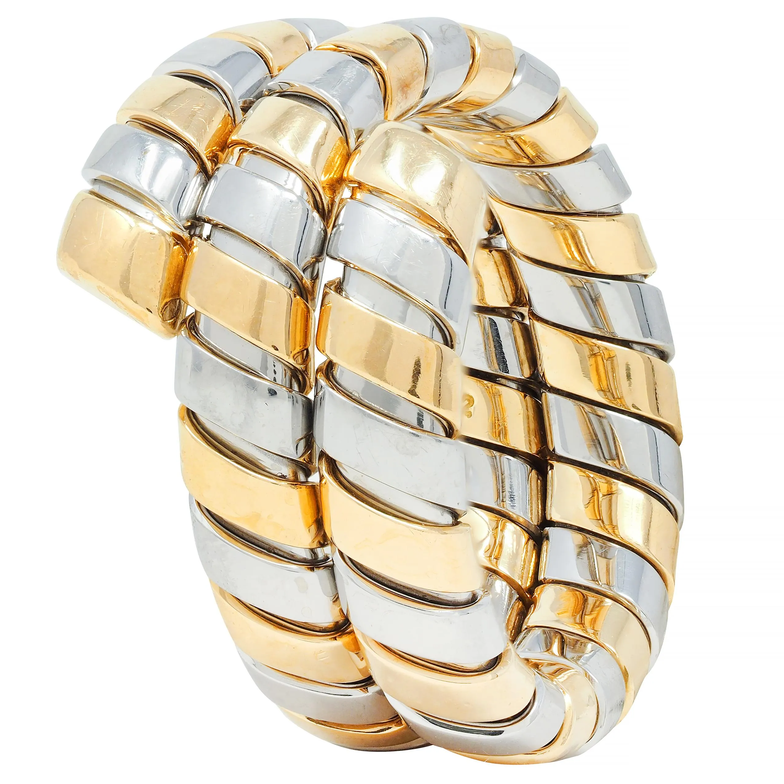 Bulgari 18 Karat Yellow Gold Stainless Steel Vintage Tubogas Serpenti Ring