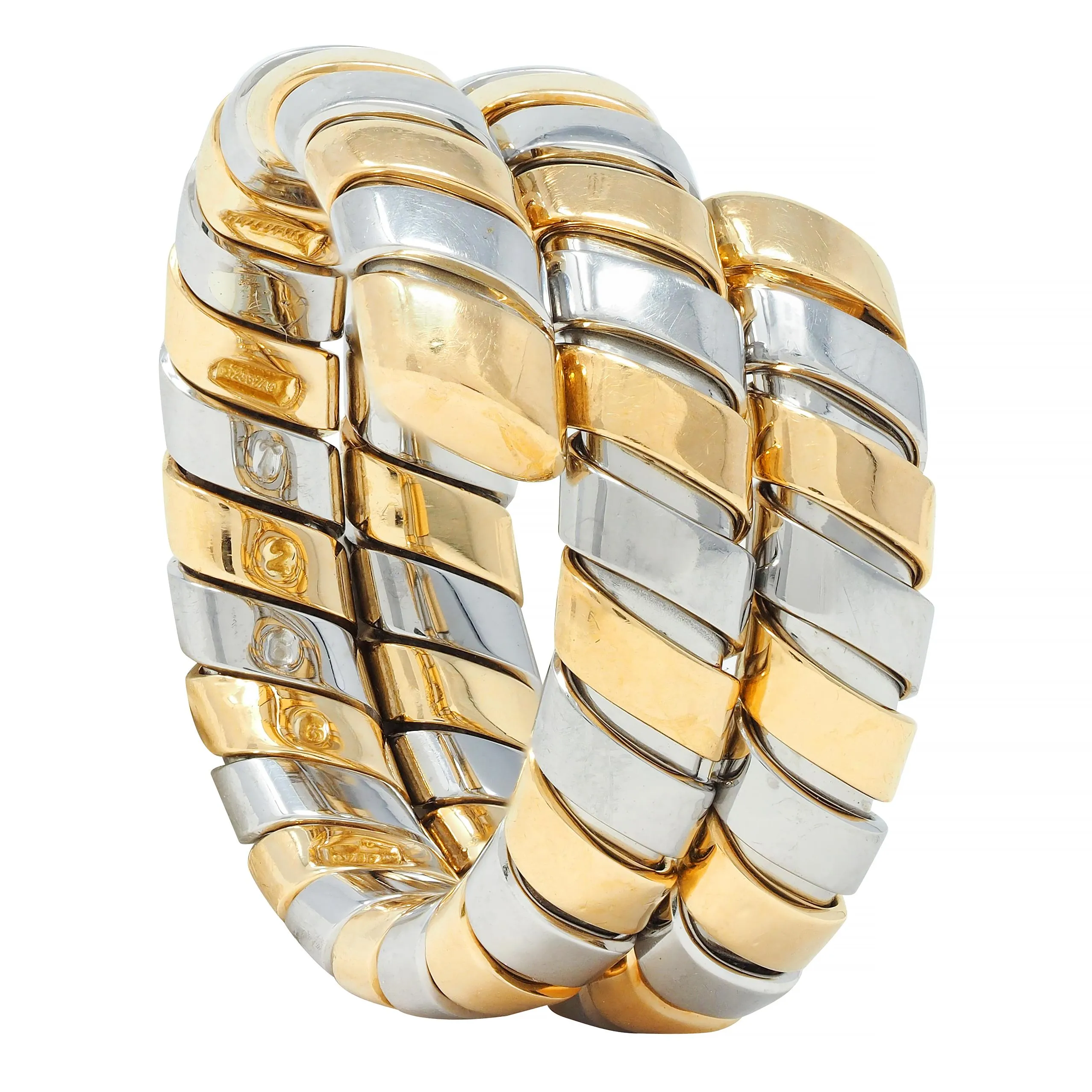 Bulgari 18 Karat Yellow Gold Stainless Steel Vintage Tubogas Serpenti Ring