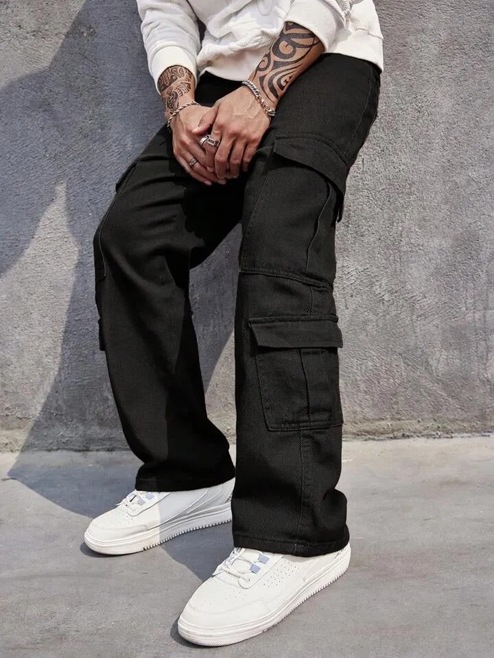 Carbon Black Men Baggy Fit Cargo