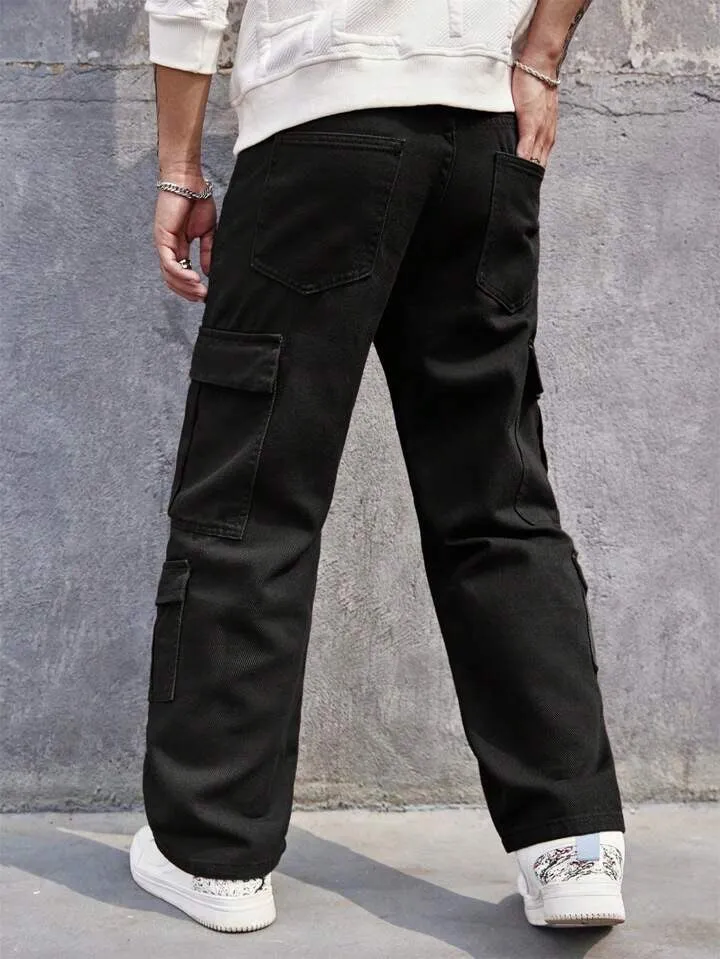 Carbon Black Men Baggy Fit Cargo