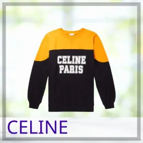 CELINE  |Unisex Bi-color Long Sleeves Plain Logo Luxury Sweatshirts