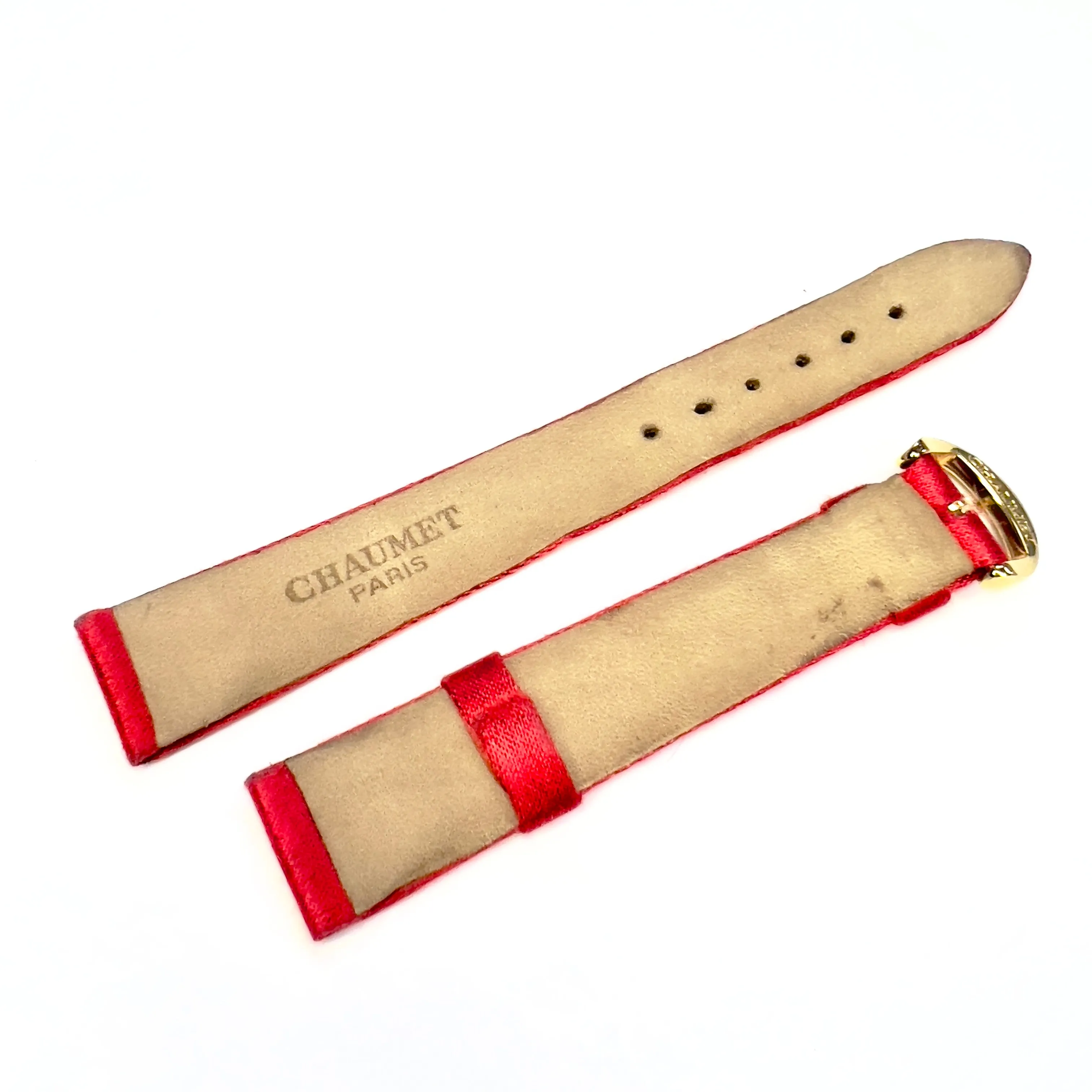 CHAUMET Red Satin/Leather Band Strap with Gold Plated Chaumet BUCKLE