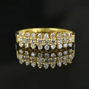 Classic 14K Gold Chevron Three Row Diamond Ring