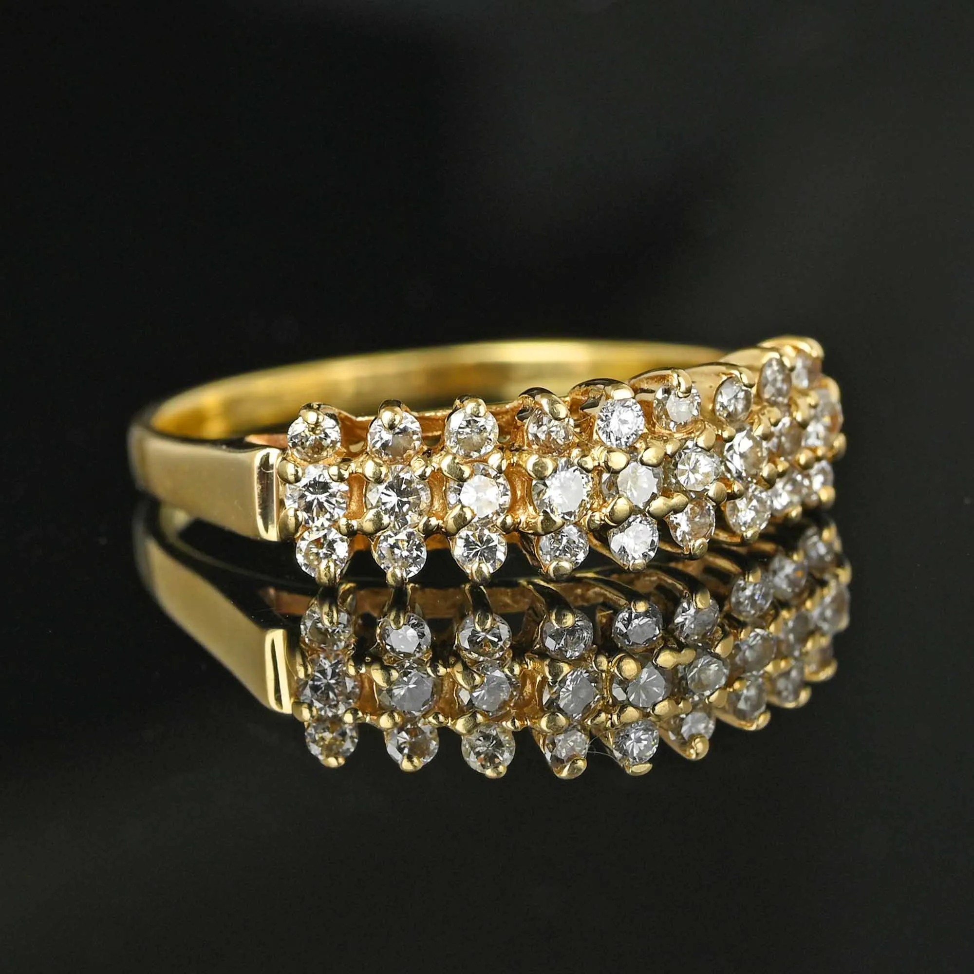 Classic 14K Gold Chevron Three Row Diamond Ring