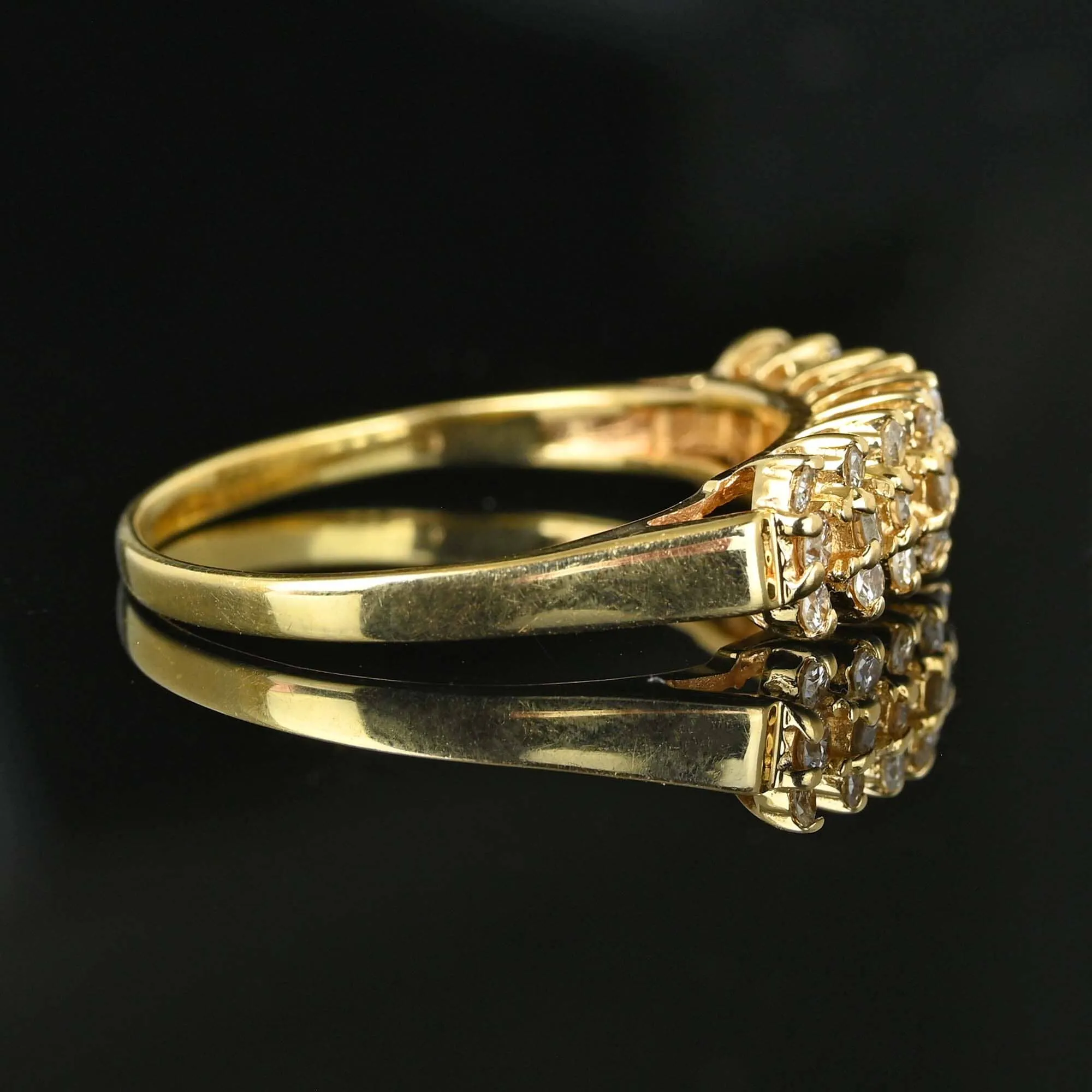 Classic 14K Gold Chevron Three Row Diamond Ring