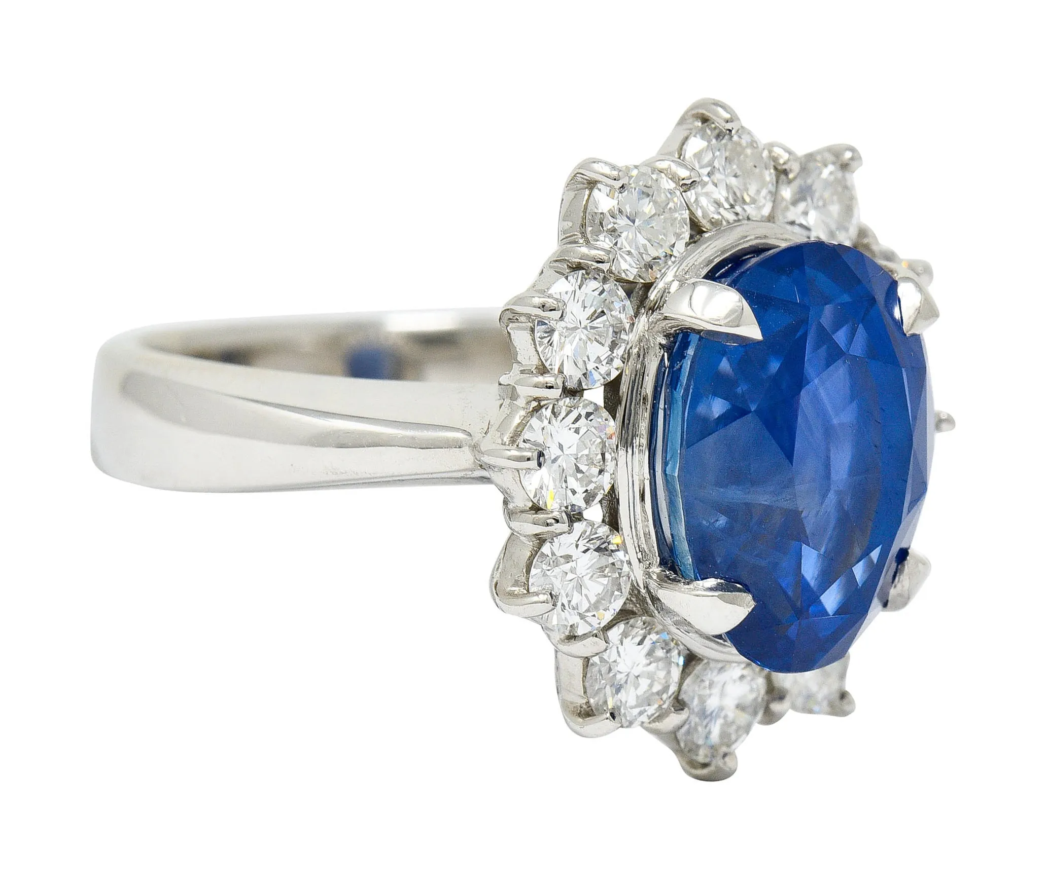 Classic 8.38 CTW No Heat Ceylon Sapphire Diamond Platinum Cluster Ring GIA AGL