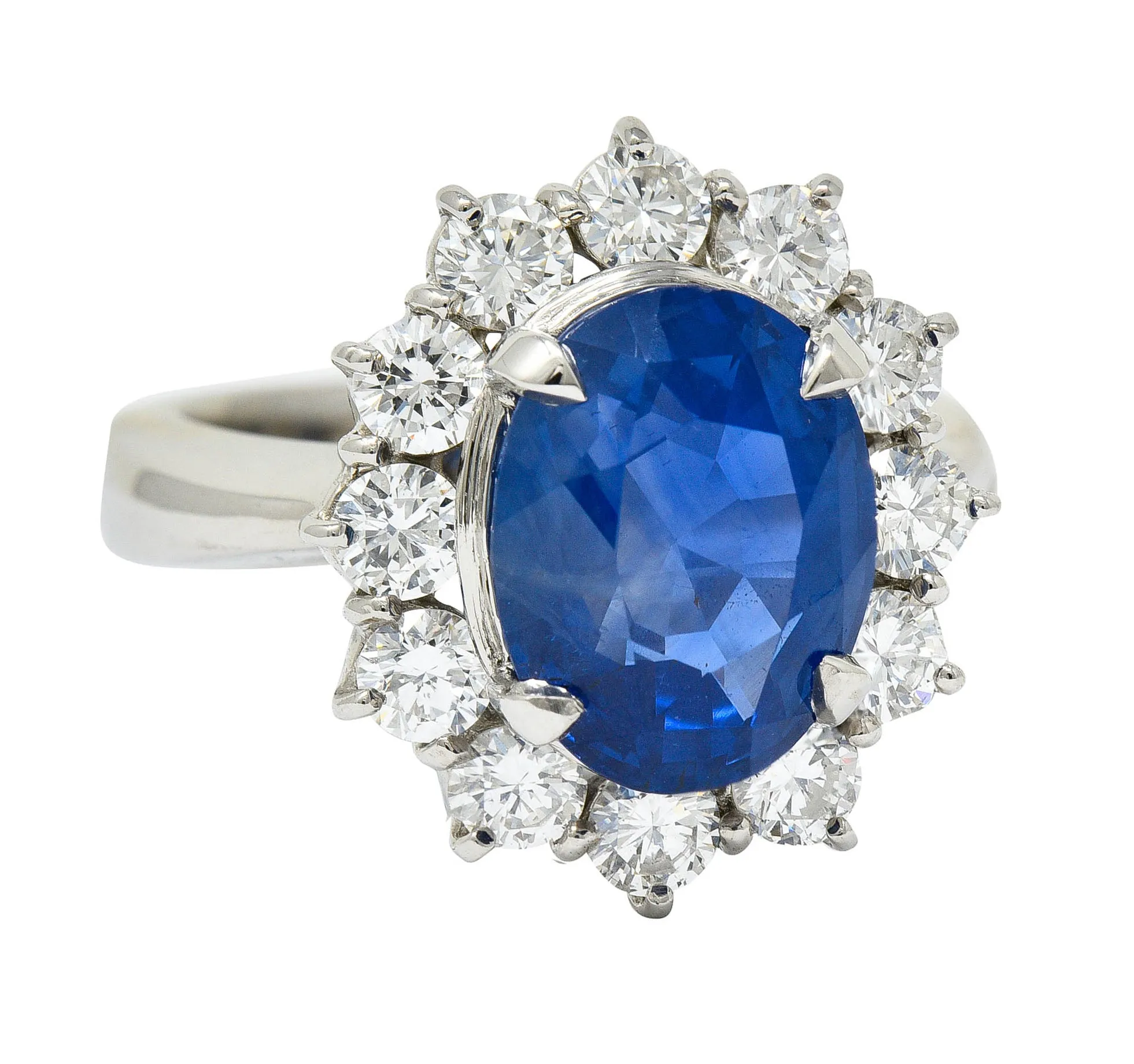 Classic 8.38 CTW No Heat Ceylon Sapphire Diamond Platinum Cluster Ring GIA AGL