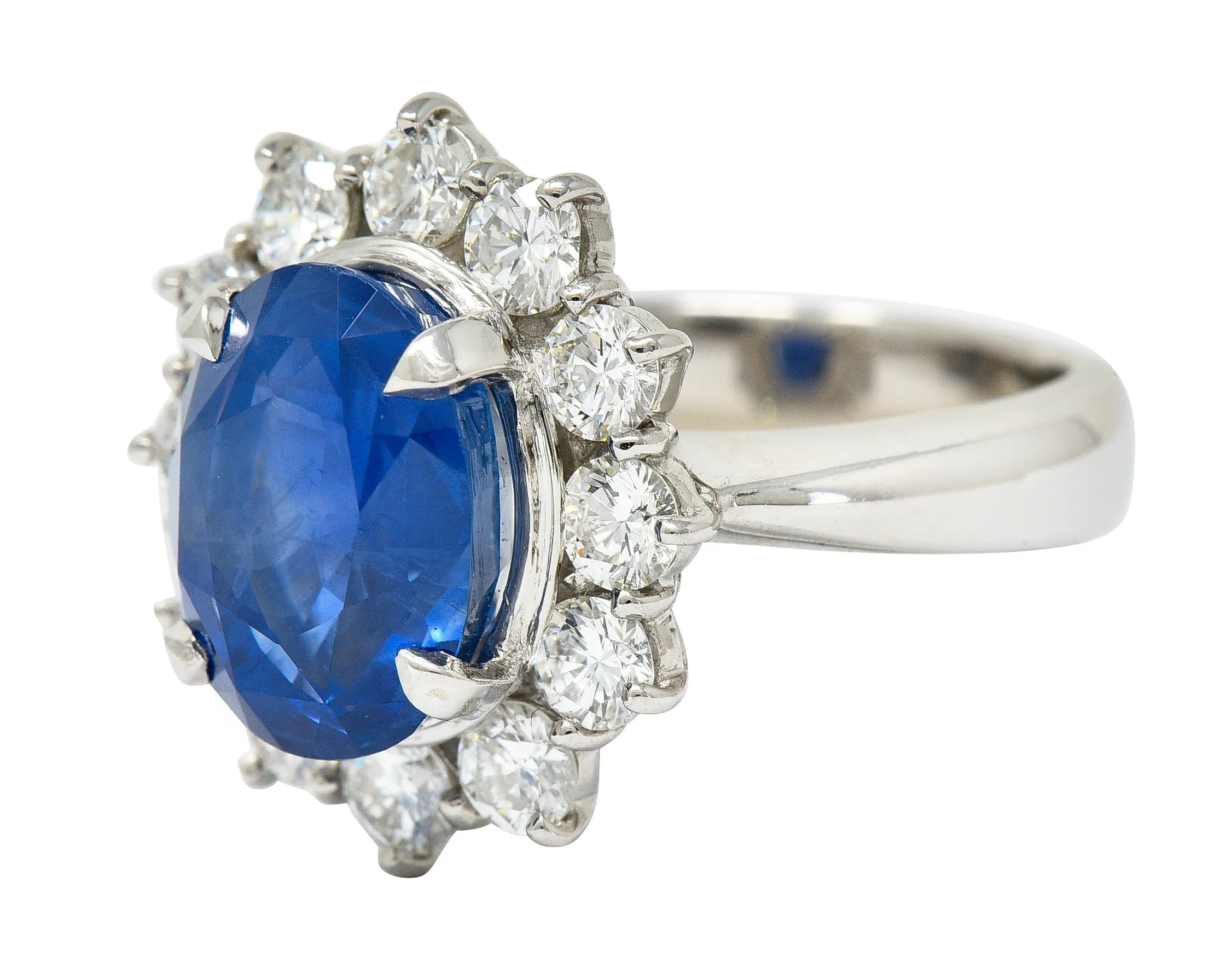 Classic 8.38 CTW No Heat Ceylon Sapphire Diamond Platinum Cluster Ring GIA AGL