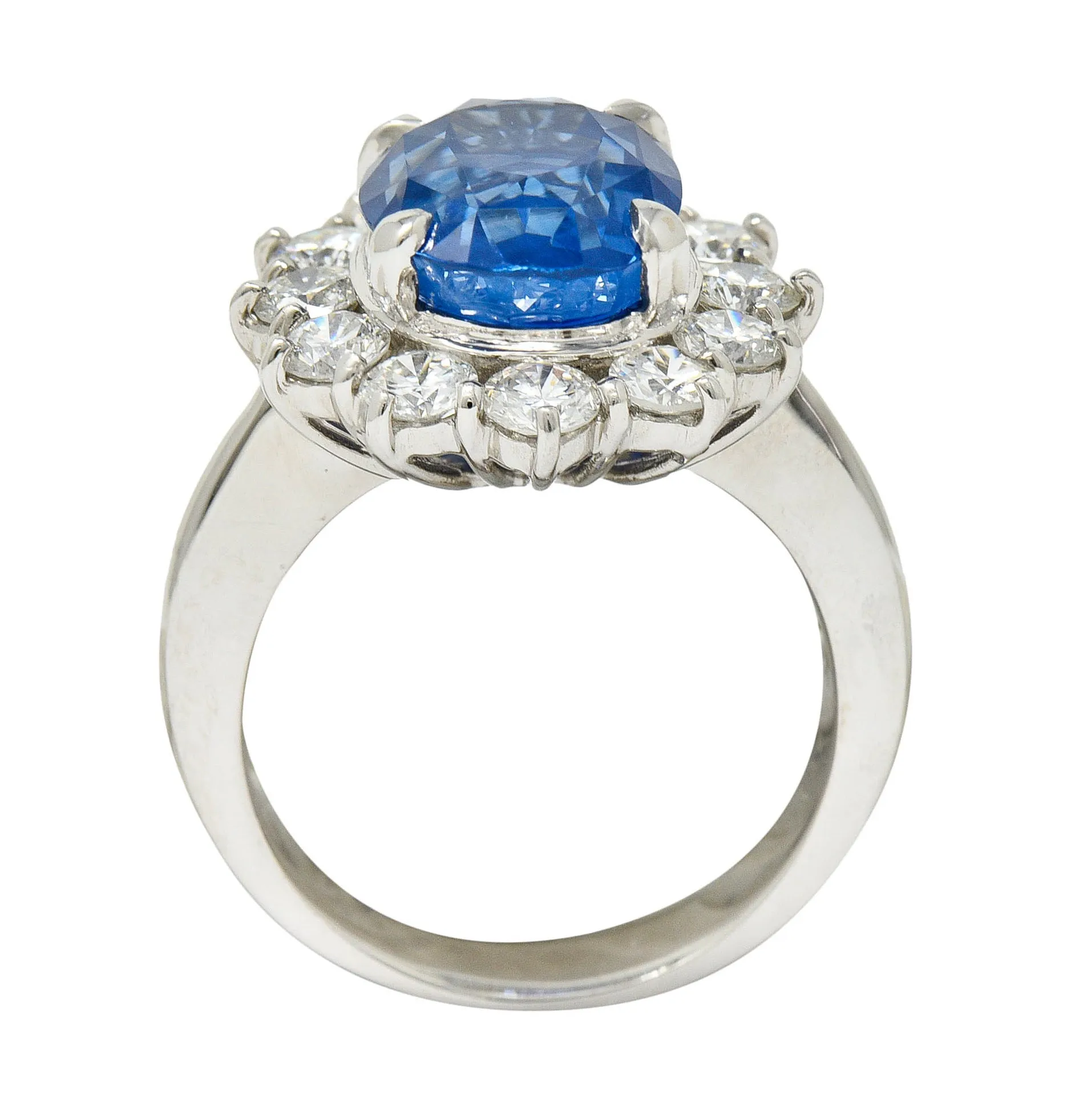 Classic 8.38 CTW No Heat Ceylon Sapphire Diamond Platinum Cluster Ring GIA AGL